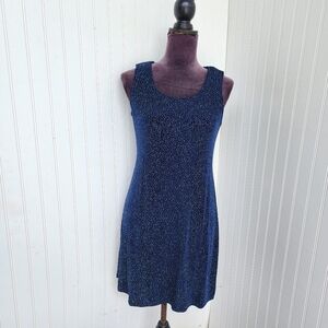 Rabbit Designs Dress Navy Blue Sparkle Print Vintage Stretch Sleveless Petite 6P